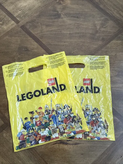 2 Retired LEGO LegoLand Minifigure Shopping Bags Retail Plastic Bag 13" x 10.75"