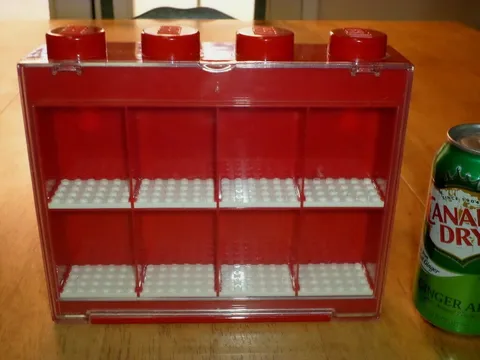 LEGO - TOY / FIGURE Display & Storage Case, RED PLASTIC WALL MOUNTED or DESK TOP