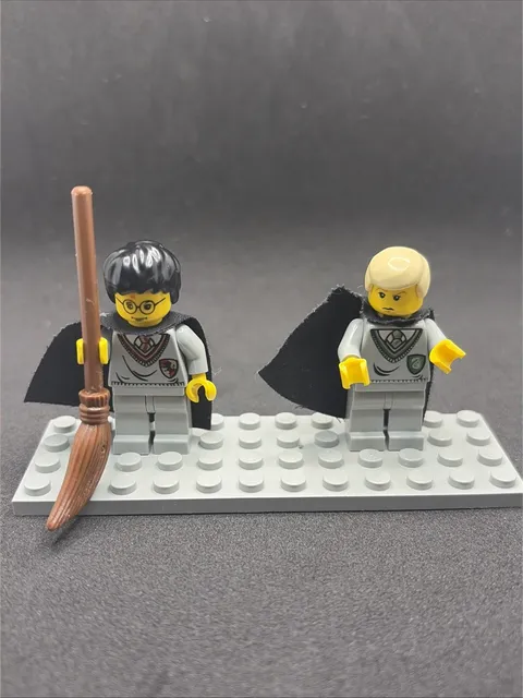 LEGO Harry Potter and Draco Malfoy Minifigures with Capes and Broom
