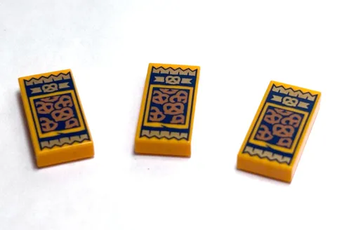 Lego - Minifigure Utensil - Lot of 3 - Pretzel Package Print, Flat Tile 1 x 2