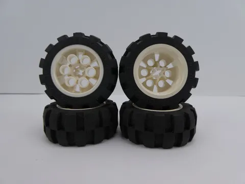 Lego Technic White Wheel 6582 + Medium Balloon Tire 20 x 30 6581 ~ SET of 4
