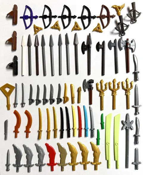 LEGO 102 Pc Weapons Cache Ninja Castle Swords Bow Arrows Knives Spears Lot