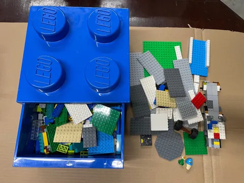 Blue Lego Block Storage Container w/ 2 lbs of Miscellaneous Pieces