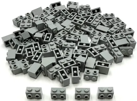 Lego 100 New Light Bluish Gray Bricks Modified 1 x 2 with Studs on 1 Side Pieces