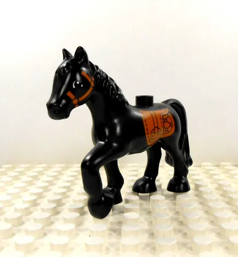 Lego Duplo Figure Black Horse brown saddle