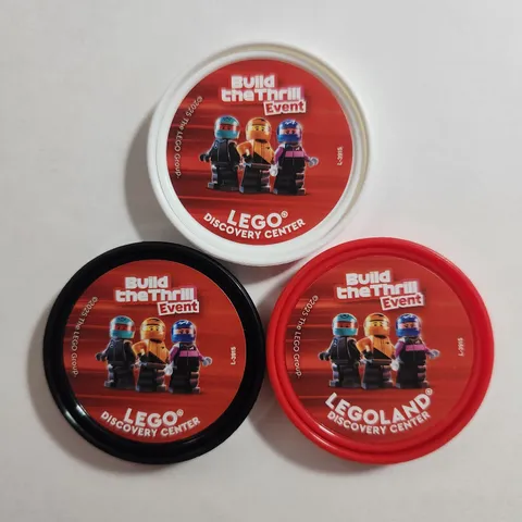Legoland Discovery Center Pop Badge - Build The Thrill Event Set of 3 Red White
