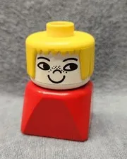 Vintage LEGO DUPLO Square Block People Red Blonde Figure Minifigure Mini-Fig Toy
