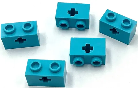 Lego 5 New Medium Azure Technic Bricks Building Blocks 1 x 2 w/ Axle Hole Parts