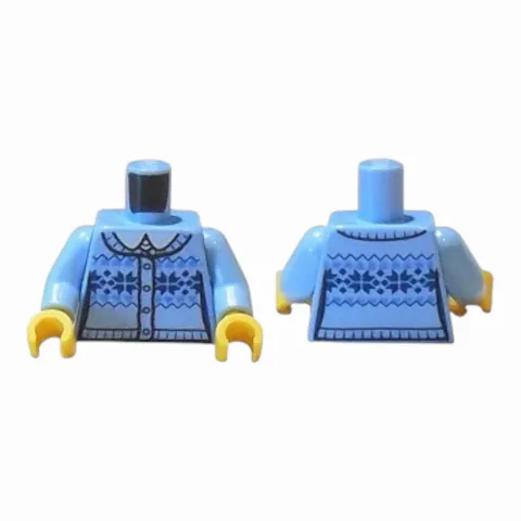 LEGO Minifgure Torso Knit Fair Isle Cardigan Sweater with White Shirt Collar