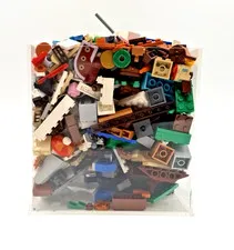 LEGO  Lot Mixed Colors Shapes Pieces 2 lbs Bulk in 6x6x6 acrylic case