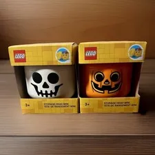 LEGO Storage Products: Mini Head Orange & White - Skeleton Pumpkin [Lot of 2]
