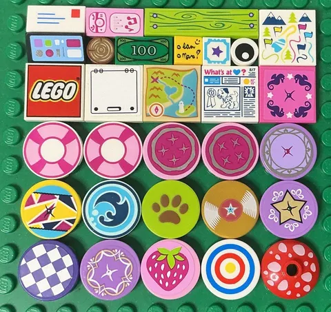 LEGO City & Friends Lot of 30 Printed & Sticker Decal Decorative Tiles, Pieces