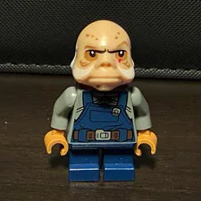 LEGO Minifigure Bald Older Man in Blue Overalls…