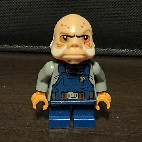LEGO Minifigure Bald Older Man in Blue Overalls…