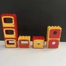 7 Vtg Lego Duplo 2x4 Entry Window Porthole Door Frame House Red Yellow Mix Lot