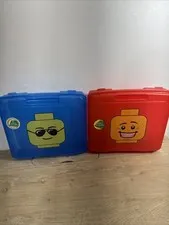 Iris Lot Of 2 LEGO Mini figure Storage Case Blue & Red Head Project Carry Box