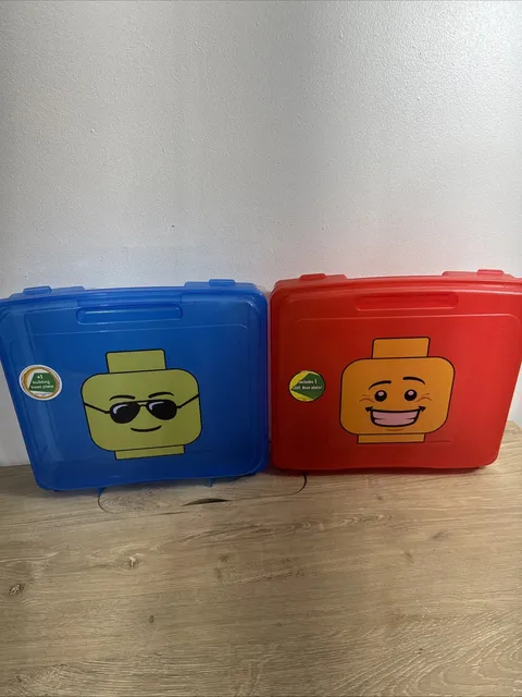 Iris Lot Of 2 LEGO Mini figure Storage Case Blue & Red Head Project Carry Box