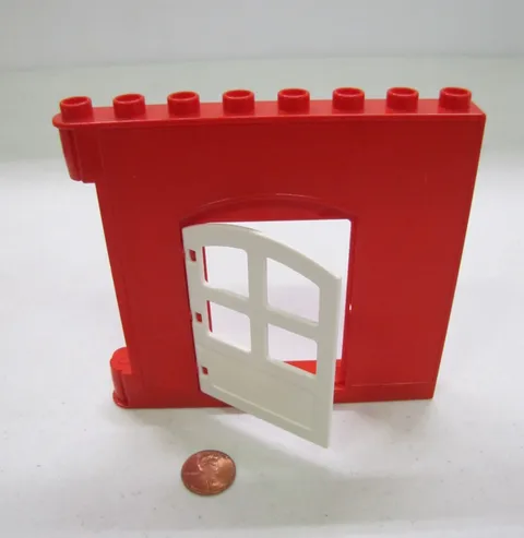 Lego Duplo Red Wall W/ White Door Opening 1X8X8 House Building Part Hinge