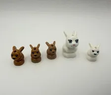 LEGO Rabbit/Bunny Animal Figures Bulk Lot White & Brown - 5pcs