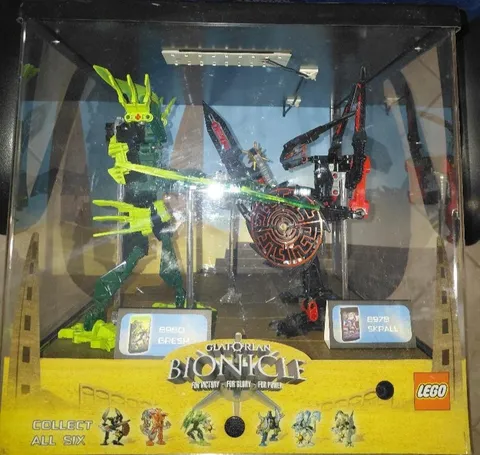 super rare Lego Bionicle Display Target 2008 Skrall (8978)Glatorian 8980 Gresh