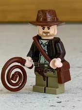Lego Indiana Jones Minifigure Dark Brown Jacket Closed Mouth iaj001 w/ Whip