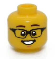 LEGO Yellow Minifigure Head Rectangular Glasses Brown Eyebrows Smile 6384064