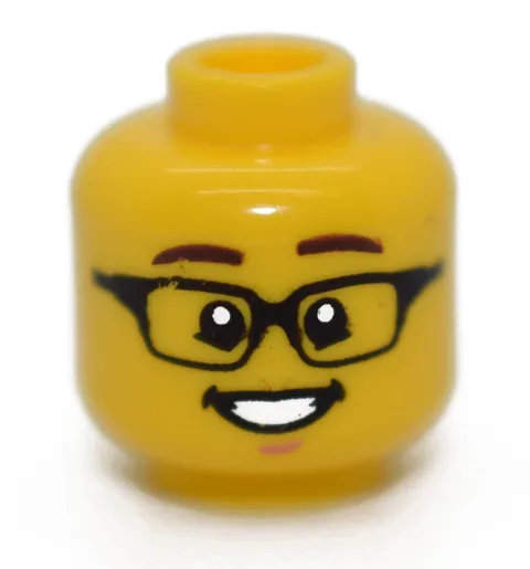 LEGO Yellow Minifigure Head Rectangular Glasses Brown Eyebrows Smile 6384064