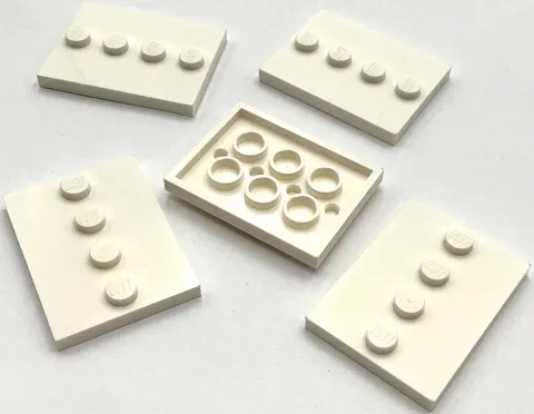 Lego 5 New White Tiles Modified 3 x 4 with 4 Studs in Center Parts