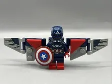 LEGO® Minifigure sh1003s Captain America (Sam Wilson) - Dark Blue Suit, Backpack