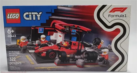 LEGO City F1 Pit Stop & Pit Crew with Ferrari Car, Model Race Car Toy 60443 S...