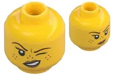 Lego New Castle Horse Knight Minifig HEAD Yellow Female Freckles Wink/Grin D172