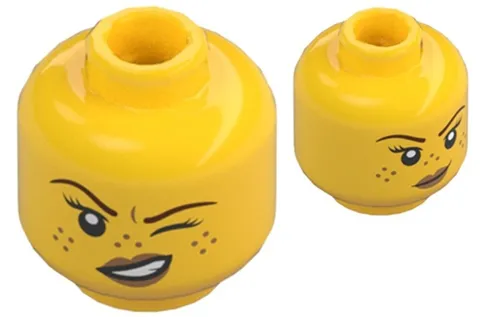 Lego New Castle Horse Knight Minifig HEAD Yellow Female Freckles Wink/Grin D172
