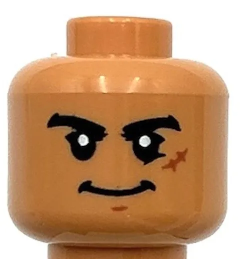 Lego New Nougat Minifigure Head Dual Sided Black Eyebrows Dark Orange Scar Part