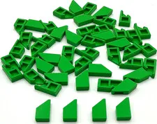 Lego 50 New Bright Green Tiles Flat Smooth Modified 1 x 2 Wedge Left Parts