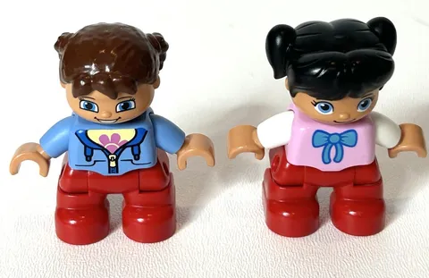 2 LEGO Duplo Creative Building Basket  Minifig 2" GIRLS Blue Red Brown