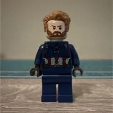 LEGO Captain America Minifigure - Dark Blue Suit, Blonde Hair & Beard