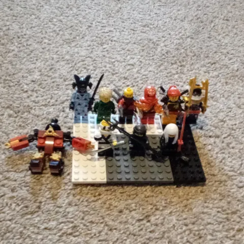 LEGO Ninjago Minifigure Lot w/ Accessories Weapons Helmets Swords & Baseplates