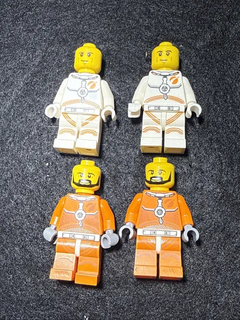 LEGO 4 Mini Figure Lot Space Man Astronaut Figures 2 White 2 Orange As Seen