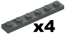 Lego 4 New PLATE Dark Bluish Gray 1 x 6 Stone Gray Part 3666 DG4 
