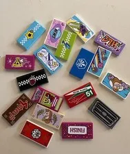 Lego - Lot Of 18 Specialty 2 X 4 Tiles Stickers & Printed. 87079