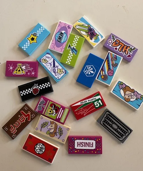 Lego - Lot Of 18 Specialty 2 X 4 Tiles Stickers & Printed. 87079