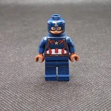 Lego Super Heroes Captain America Dark Blue Suit Brown Hands Minifigure SH0177