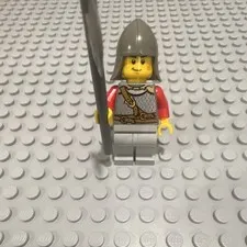 LEGO Castle Knight Minifigure w/ Gray Helmet, Halberd, Red Arms & Gray Legs