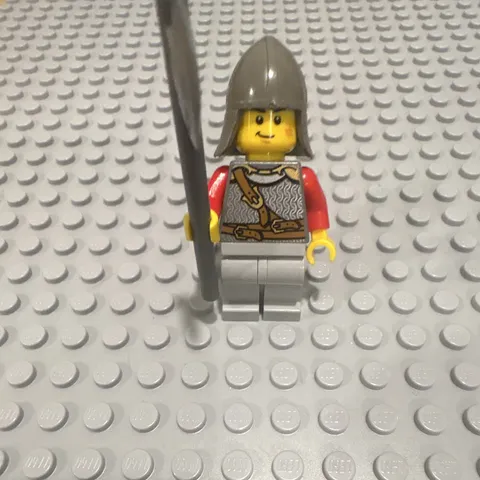 LEGO Castle Knight Minifigure w/ Gray Helmet, Halberd, Red Arms & Gray Legs