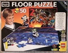 1997 RoseArt Lego Exploriens Giant 2 Sided Floor Puzzle Space Open Box Vintage