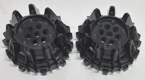 LEGO 64712 Wheel Hard Plastic with Small Cleats and Flanges Black x2 Genuine
