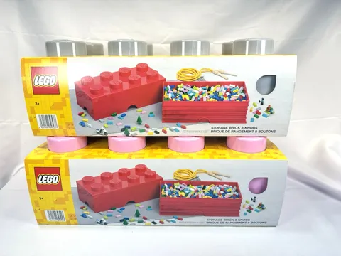 LEGO Stackable Storage Bricks With 8 Knobs Lot of 2, MINOR SCRATCHES. Grey Pink
