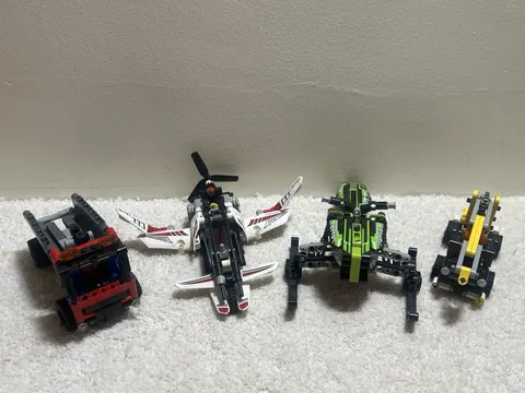 Lego Technic Lot: Hook Loader, Ultralight Helicopter, Cherry Picker, Snowmobile