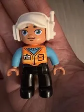Lego Duplo Figure Helicopter Pilot w/ white helmet orange vest black pants