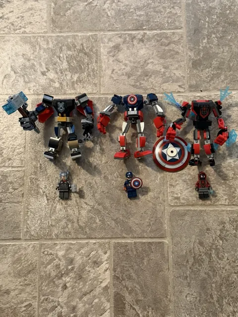 LEGO Marvel Super Heroes Thor Spider Man Captain America Minifigure Mech Set Lot